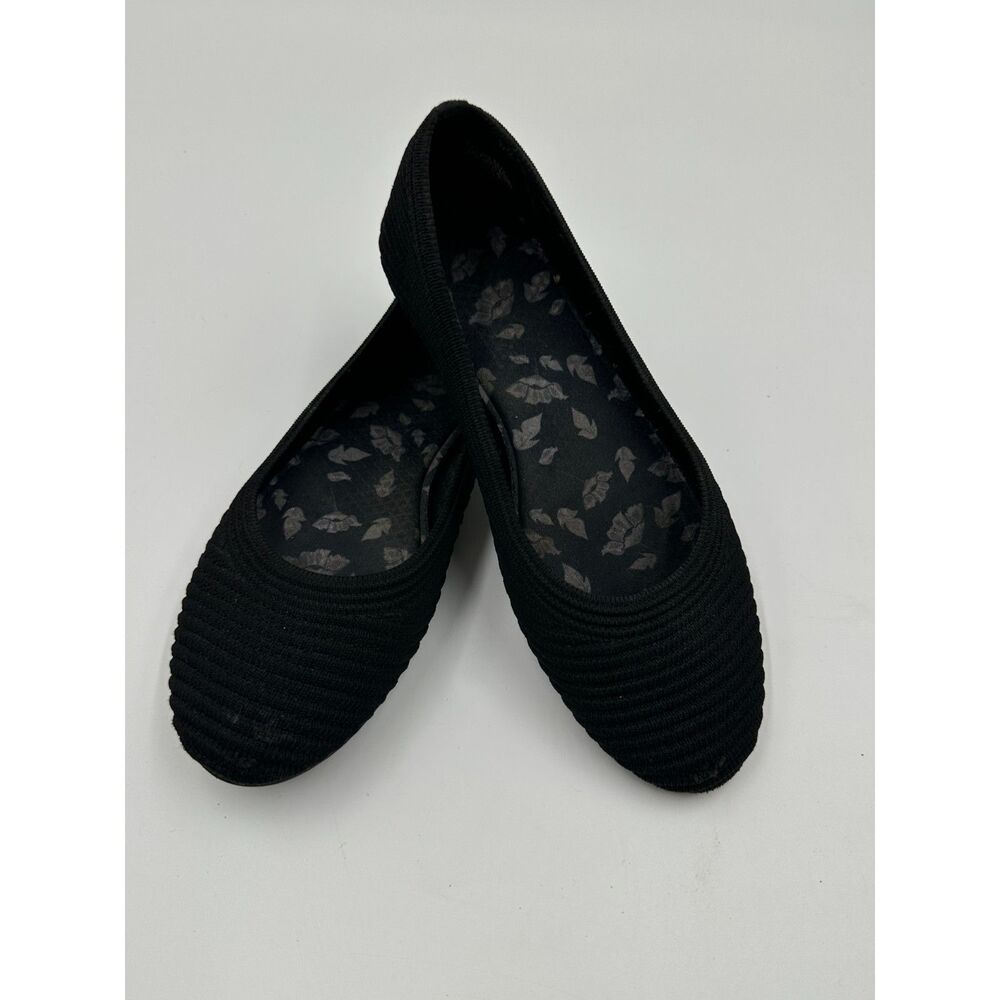 Skechers Flats Casey Ballet Flats Stretch Fit Ribbed Shoes Round Toe Sz 7 Black